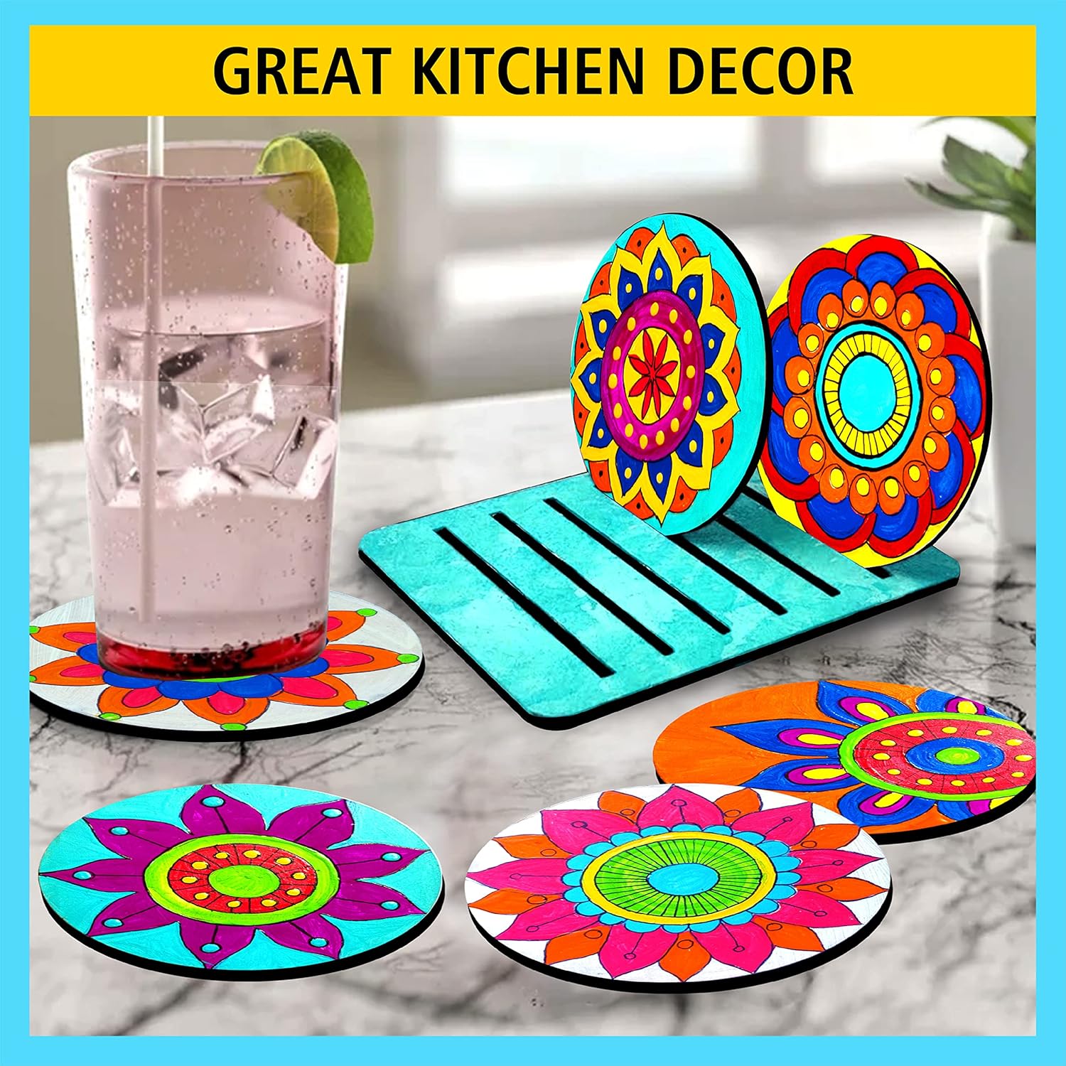 Swagstation Mandala Art Kit - Craft Materials for Mandala Painting, Ideal Gift for Girls Ages 10-12 and Teenagers, Includes 6 Coasters and Color Kit - Brown