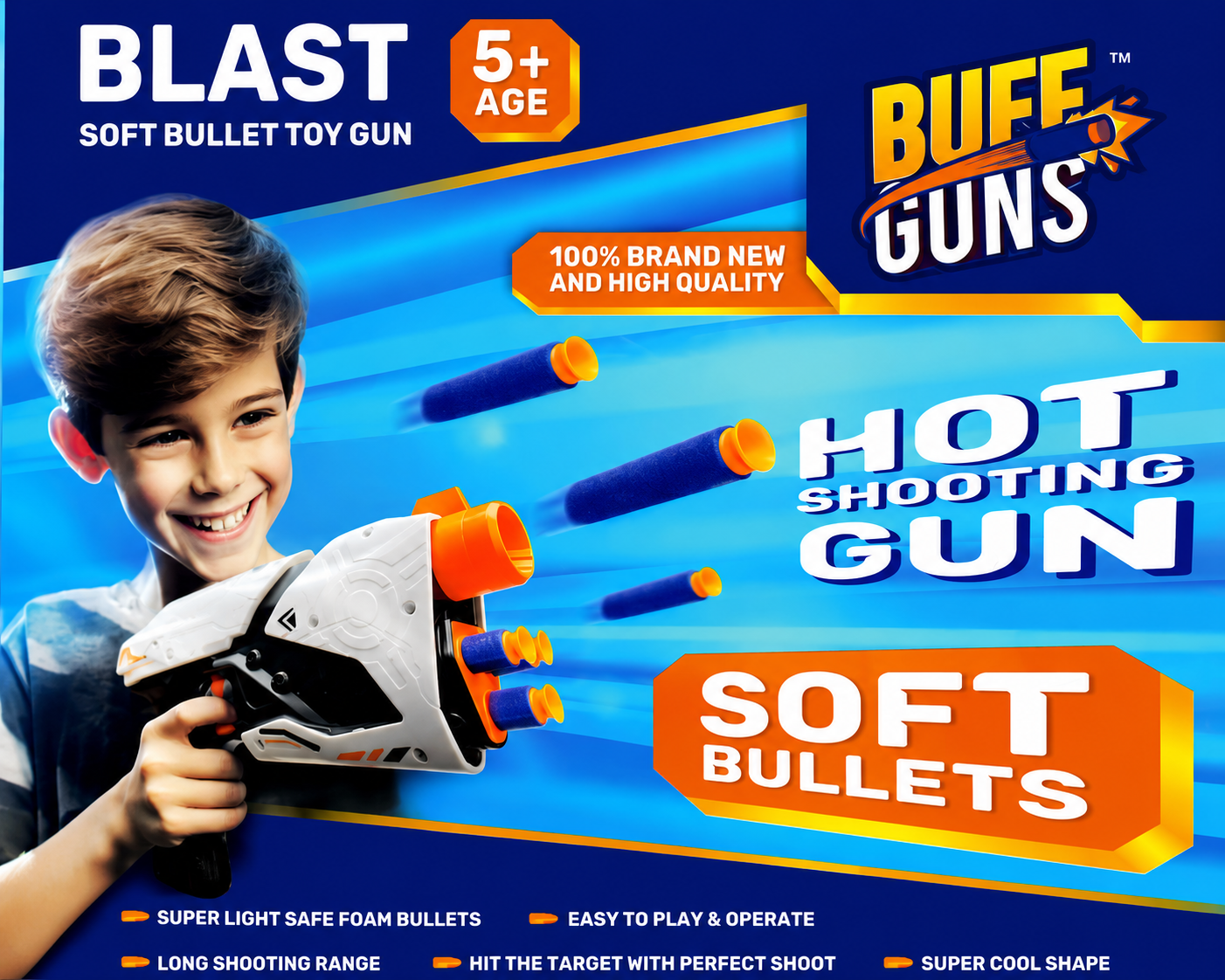 BLAST Soft Foam Bullet Toy Gun – Kids Toy Blaster with Foam Darts, Target Shooting Game, 5+ Years
