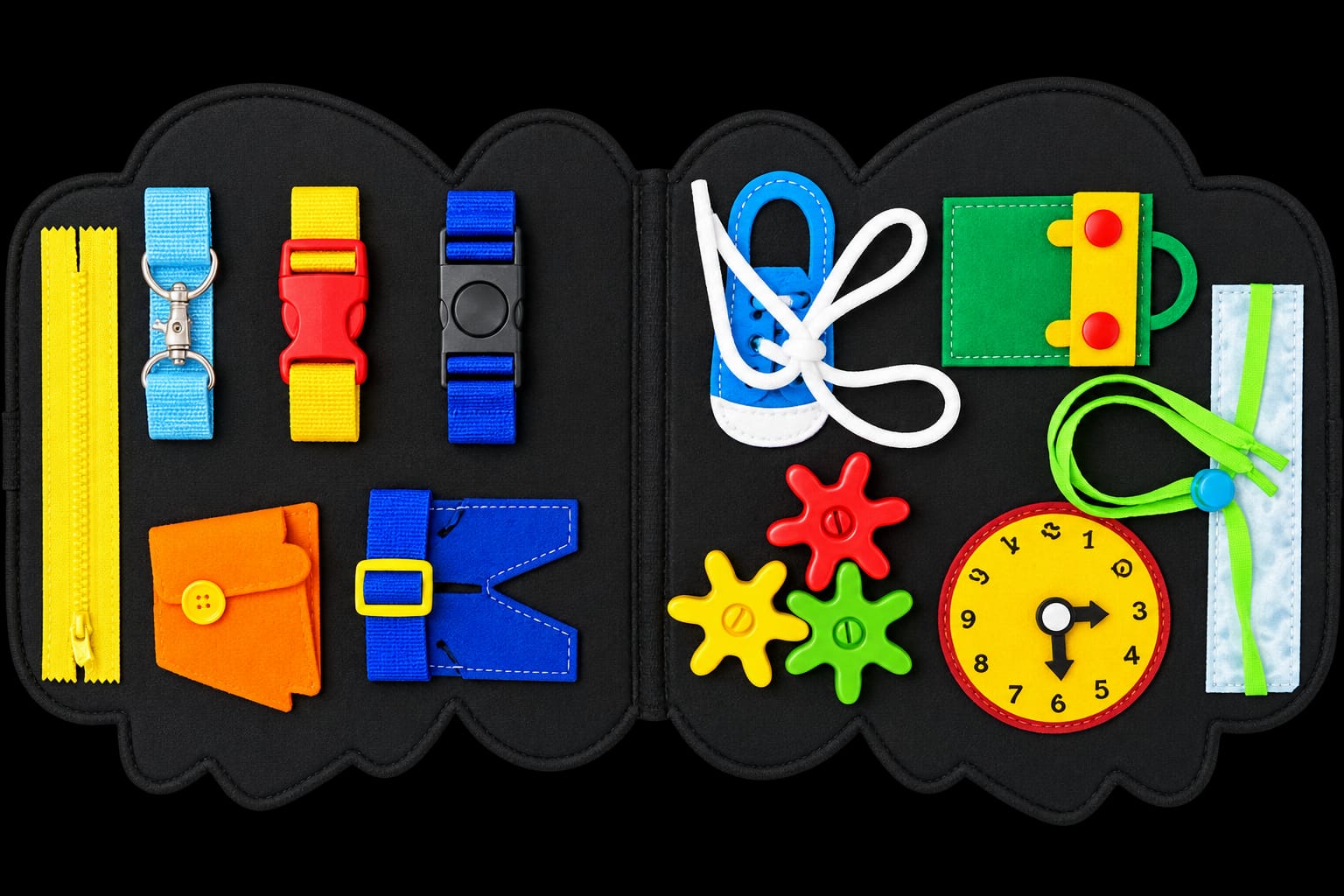 Dinosaur Busy Board for Toddlers – Montessori Sensory Activity Board with Zippers, Buckles, Laces & Learning Activities