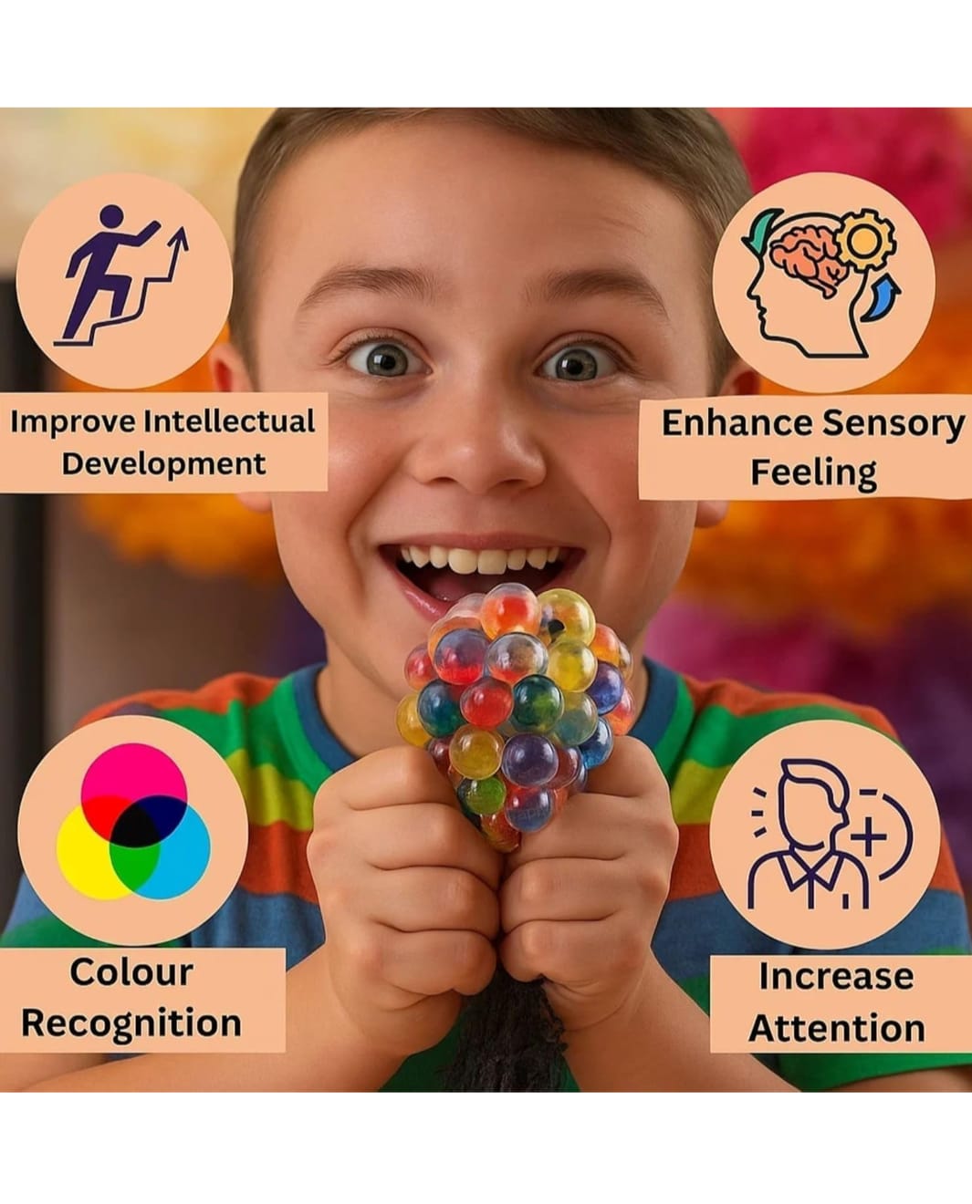 Set of 2 Colorful Bubble Ball Fidget Toy – Sensory Stress Relief Squeeze Ball for Kids & Adults