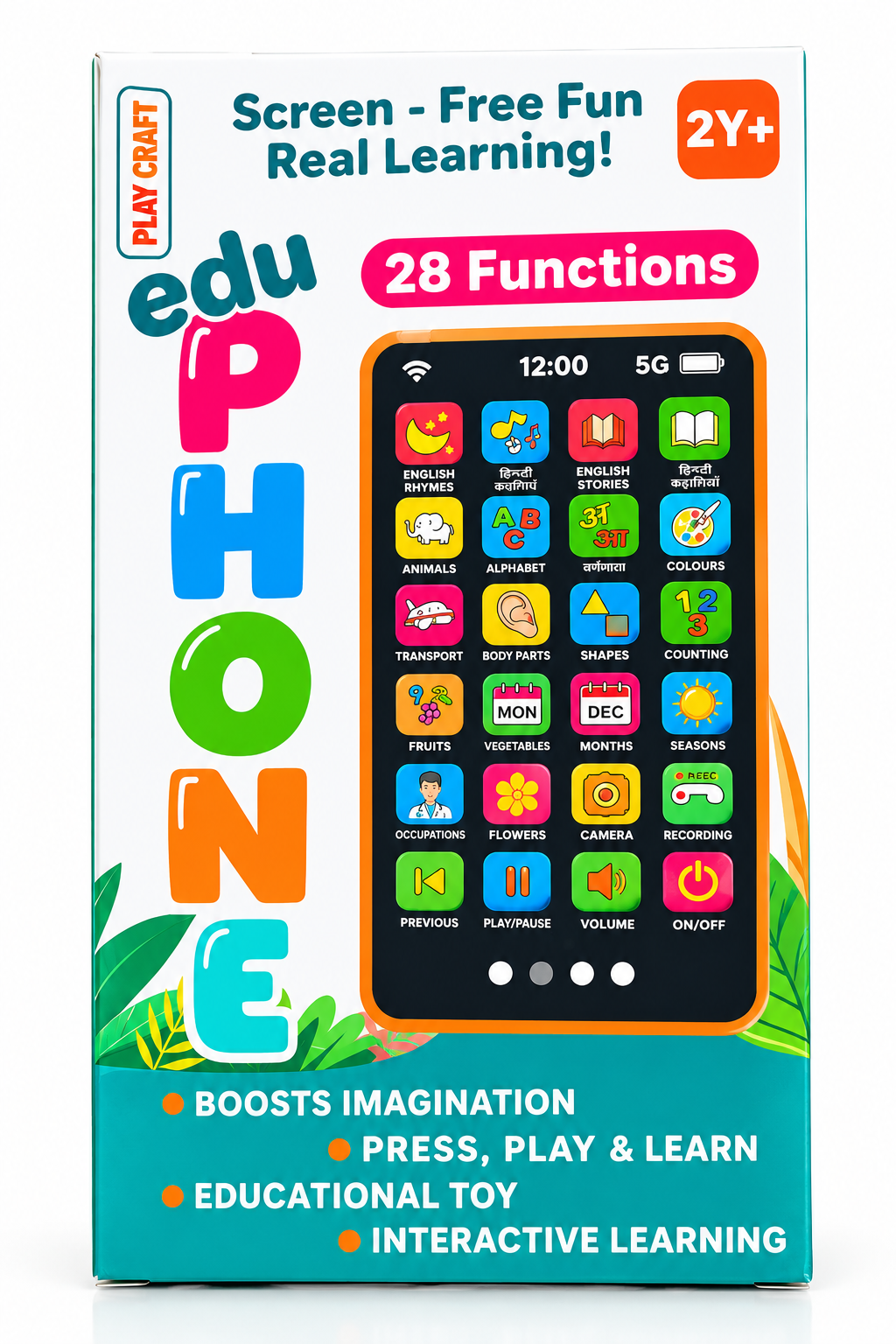 Edu Phone  Interactive Learning Toy for Kids 2+ Years | 22+ Educational Functions | English & Hindi Learning Phone