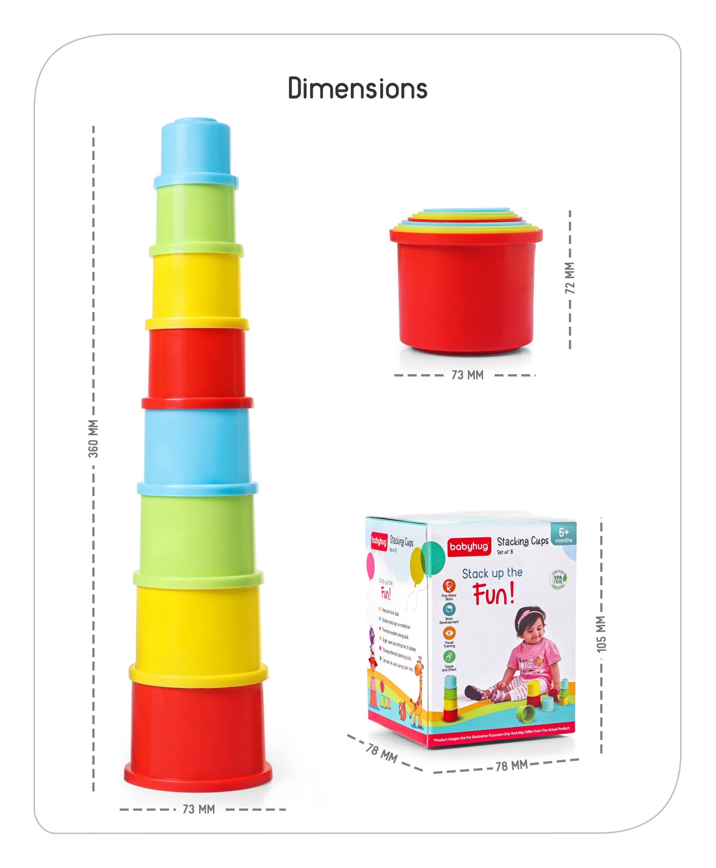 Colorful Stacking and Nesting Cups by BabyJoy – 8 Pieces
